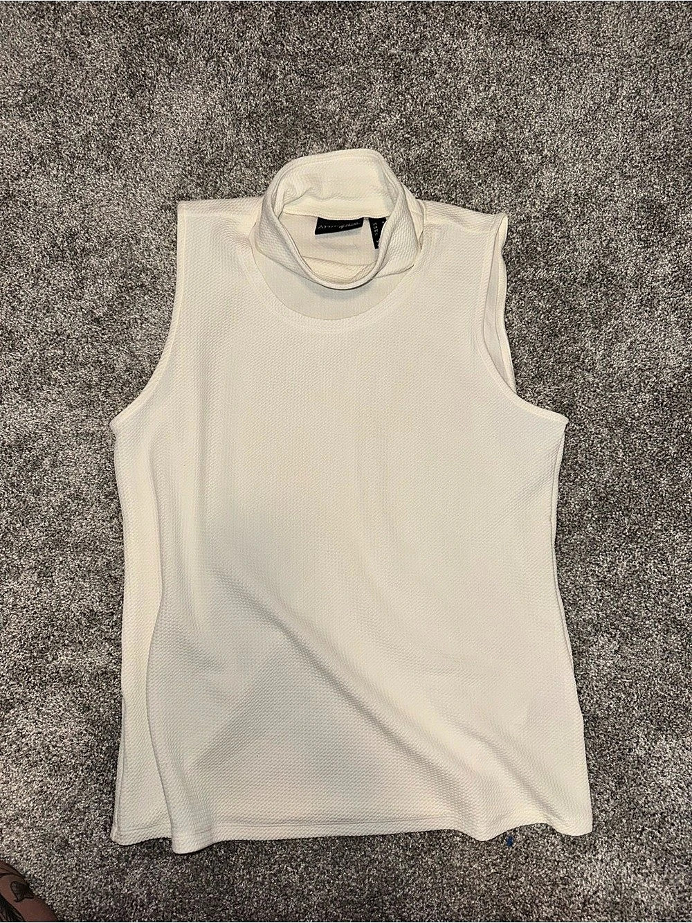 Attitudes by Renee Textured Knit Cutout Mock Neck Top Cream Medium